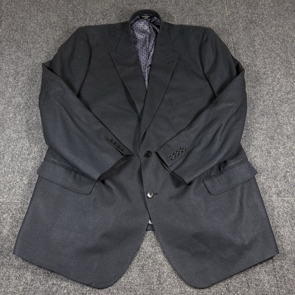 Paul Fredrick Mens Black Blazer Sport Coat Silk Wool Blend Size 52L Business